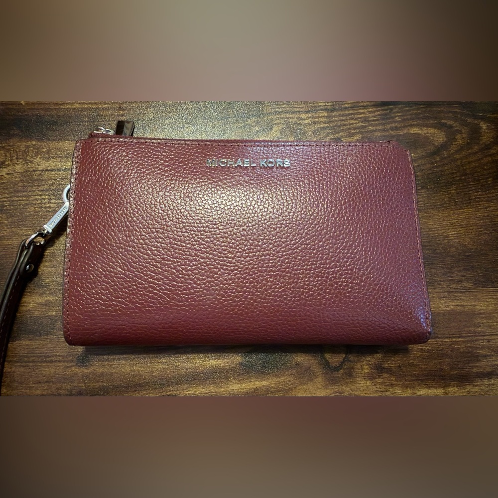 Michael Kors Maroon Double Zip Wristlet